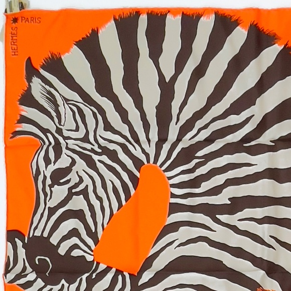 NWT RARE! Hermes Scar Carré 90 "Zebra Pegasus" in Orange & Red by Alice Shirley - Picture 7 of 10